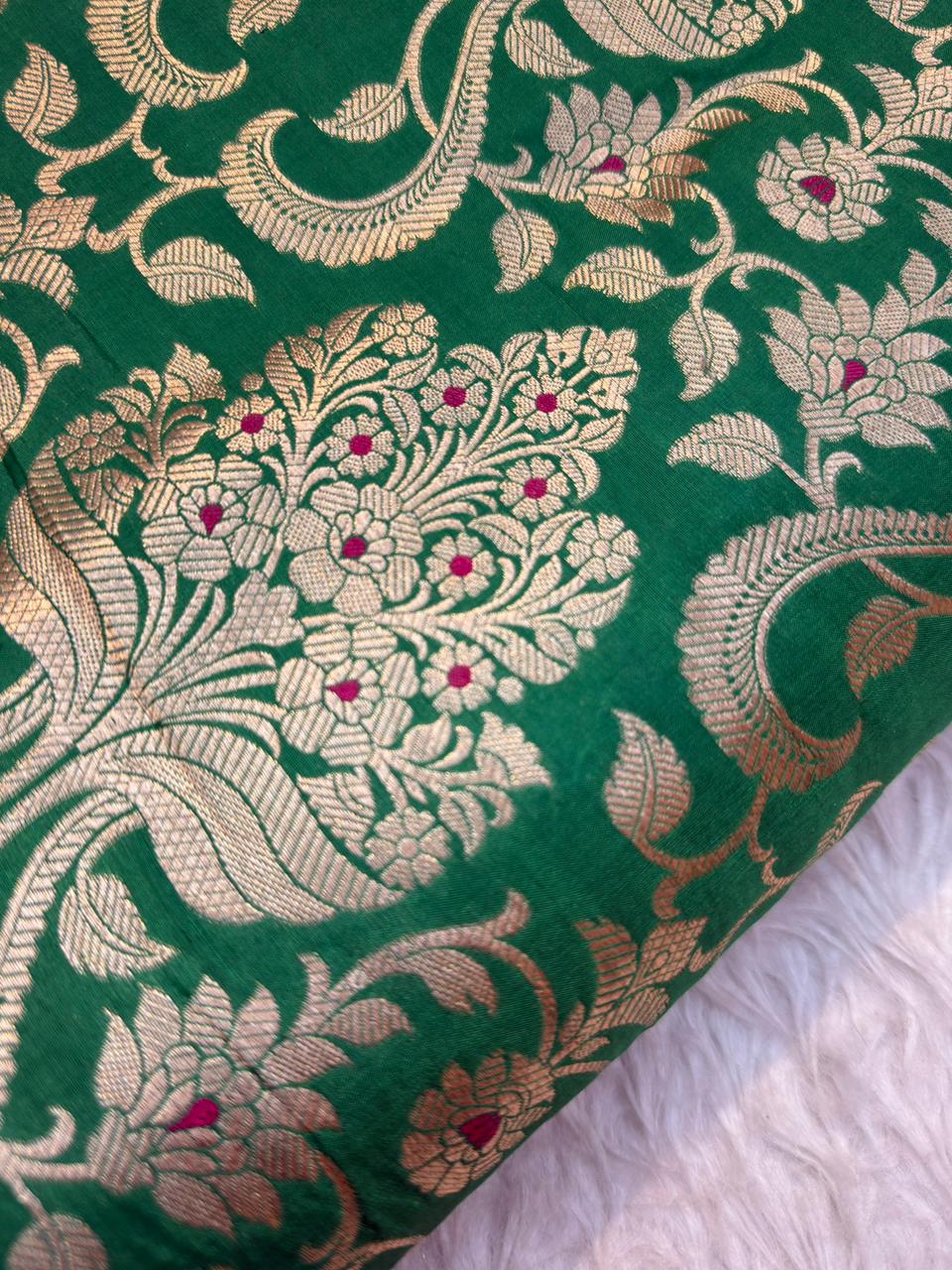 Pure Banarasi Brocade Green Colour Fabrics
