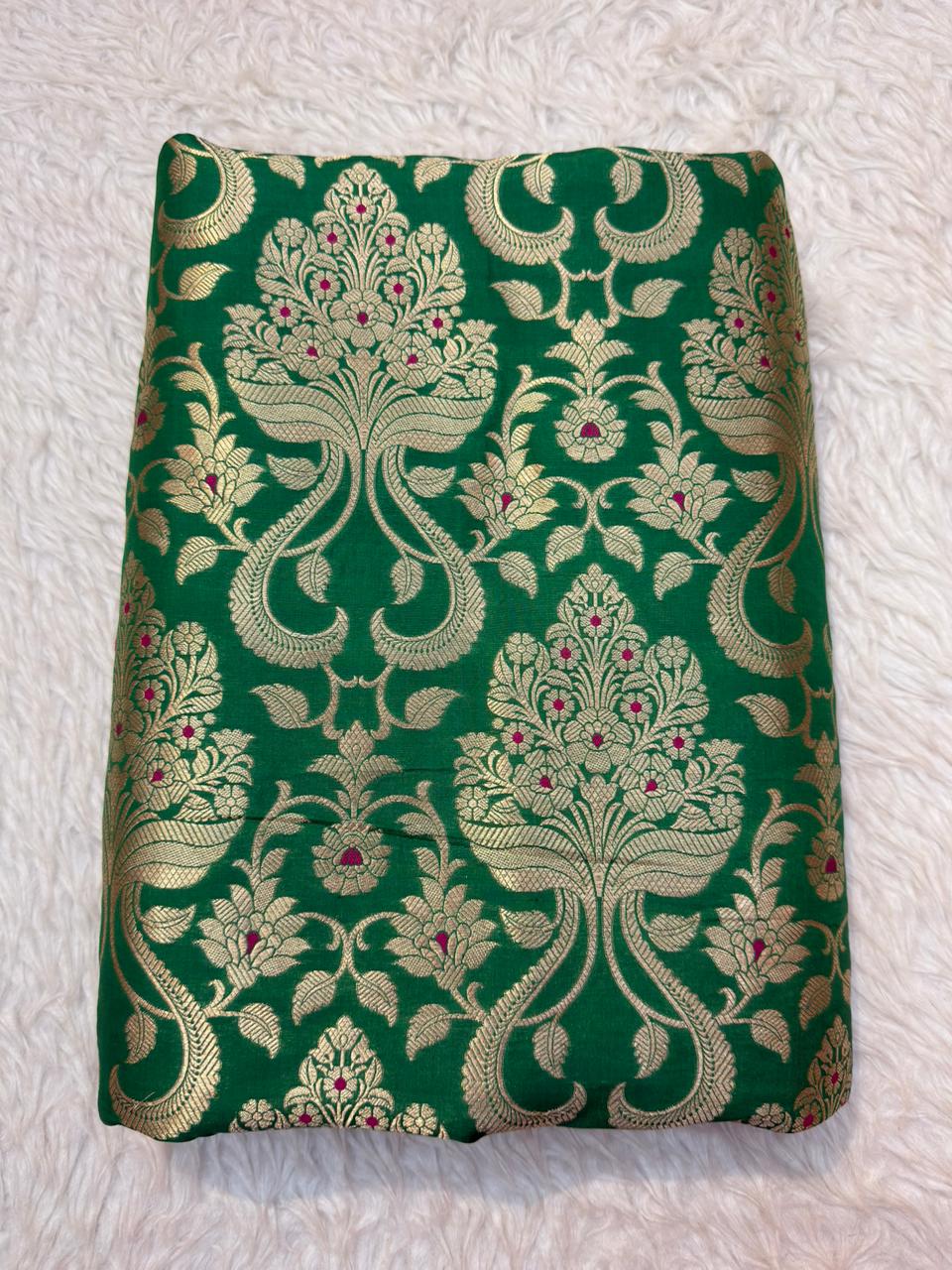 Pure Banarasi Brocade Green Colour Fabrics