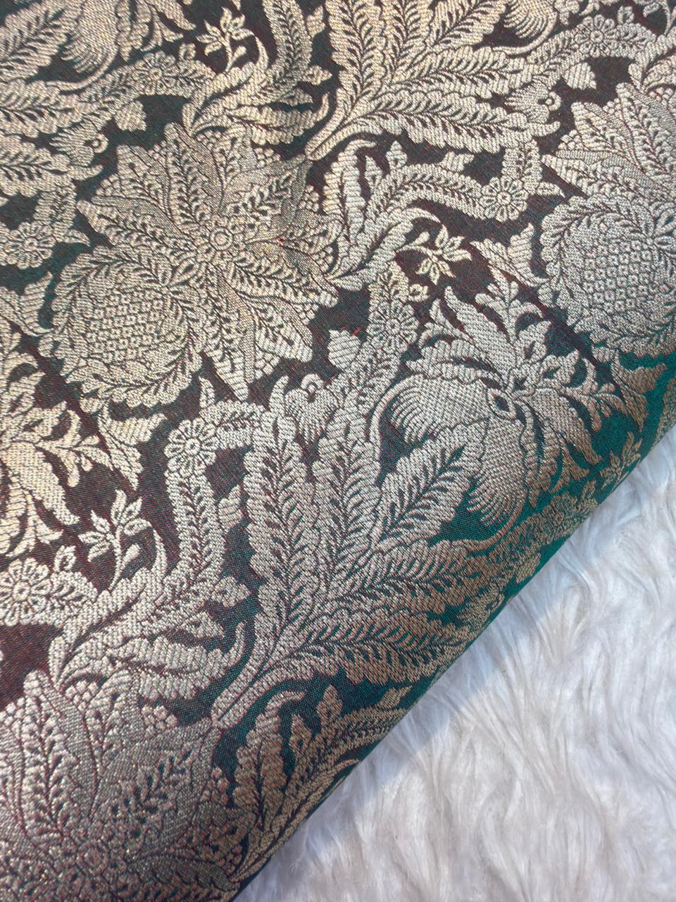 Pure Banarasi Brocade Hillside Green Colour Fabrics