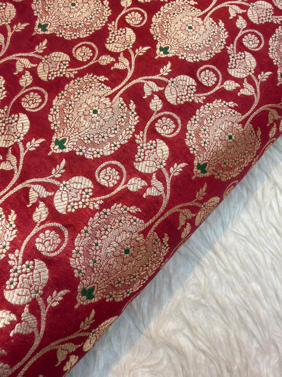 Pure Banarasi Brocade Red Colour Fabrics