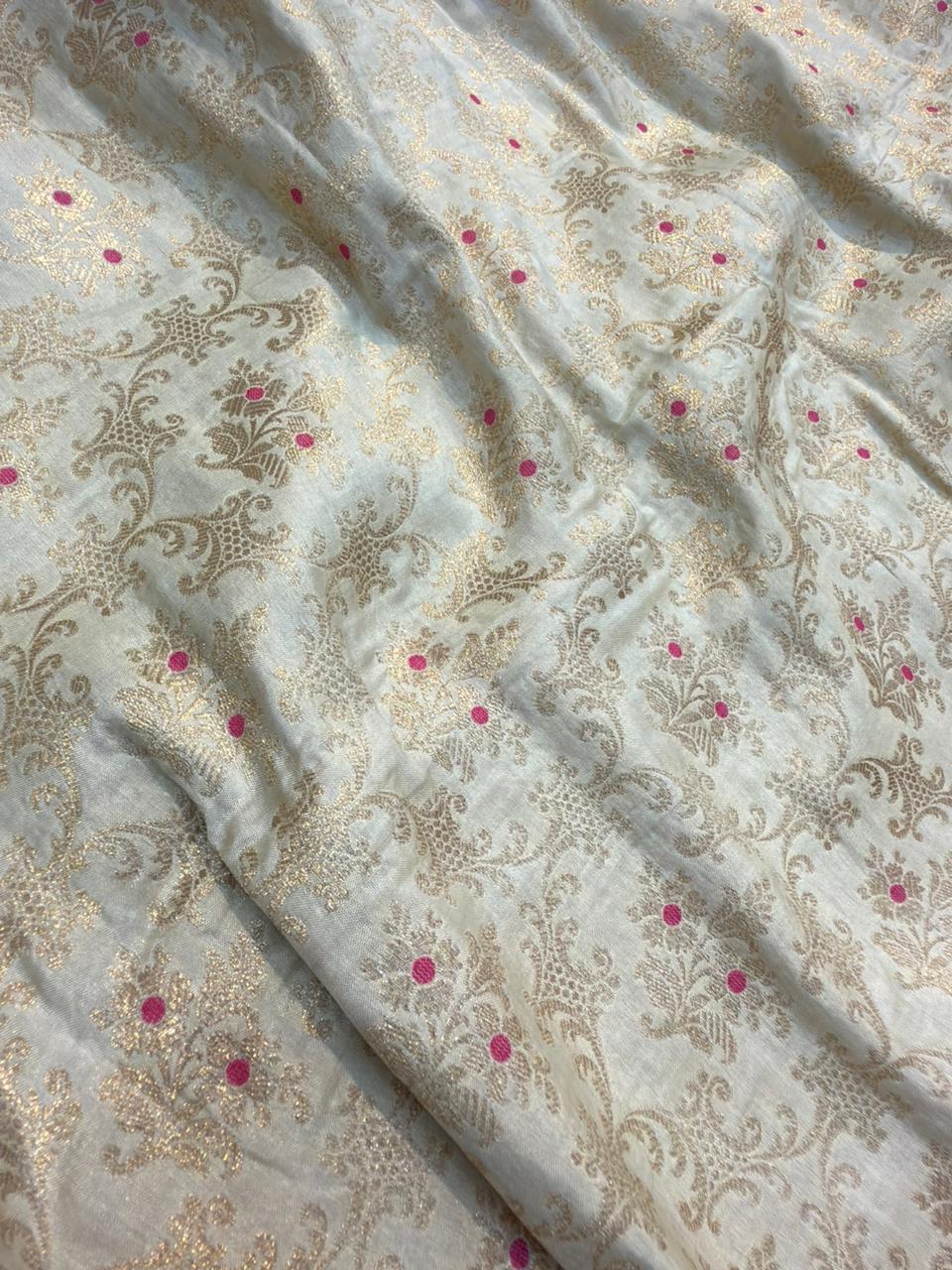 Pure Banarasi Brocade Ivory Colour Fabrics