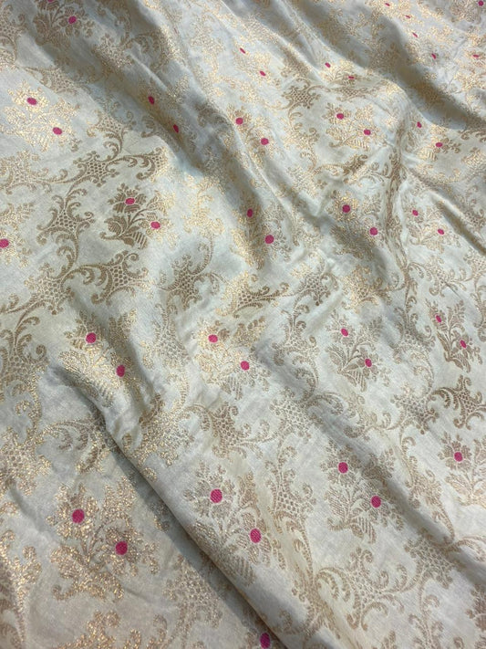 Pure Banarasi Brocade Ivory Colour Fabrics