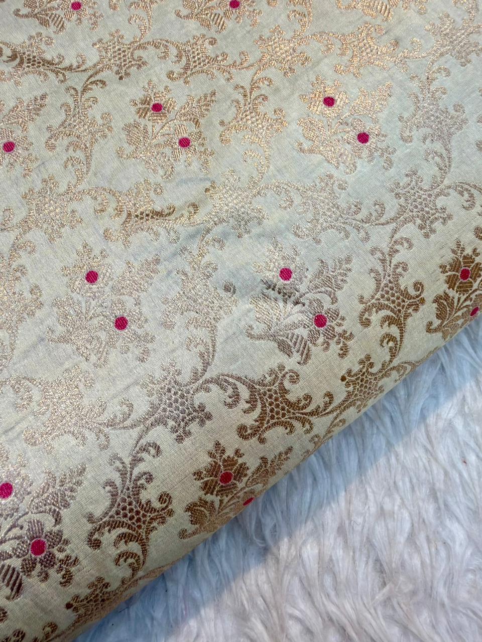 Pure Banarasi Brocade Ivory Colour Fabrics