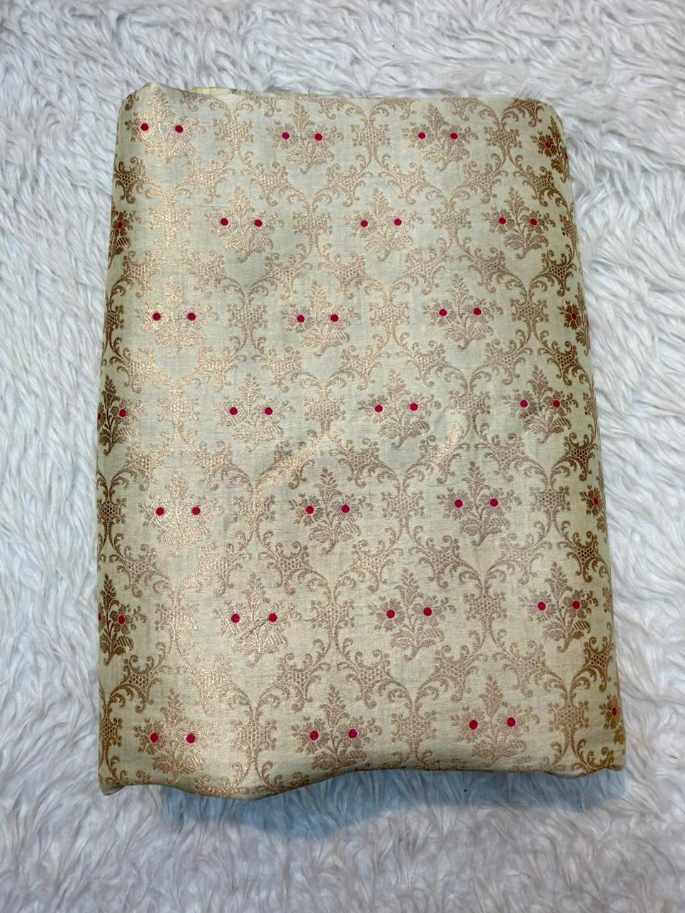 Pure Banarasi Brocade Ivory Colour Fabrics