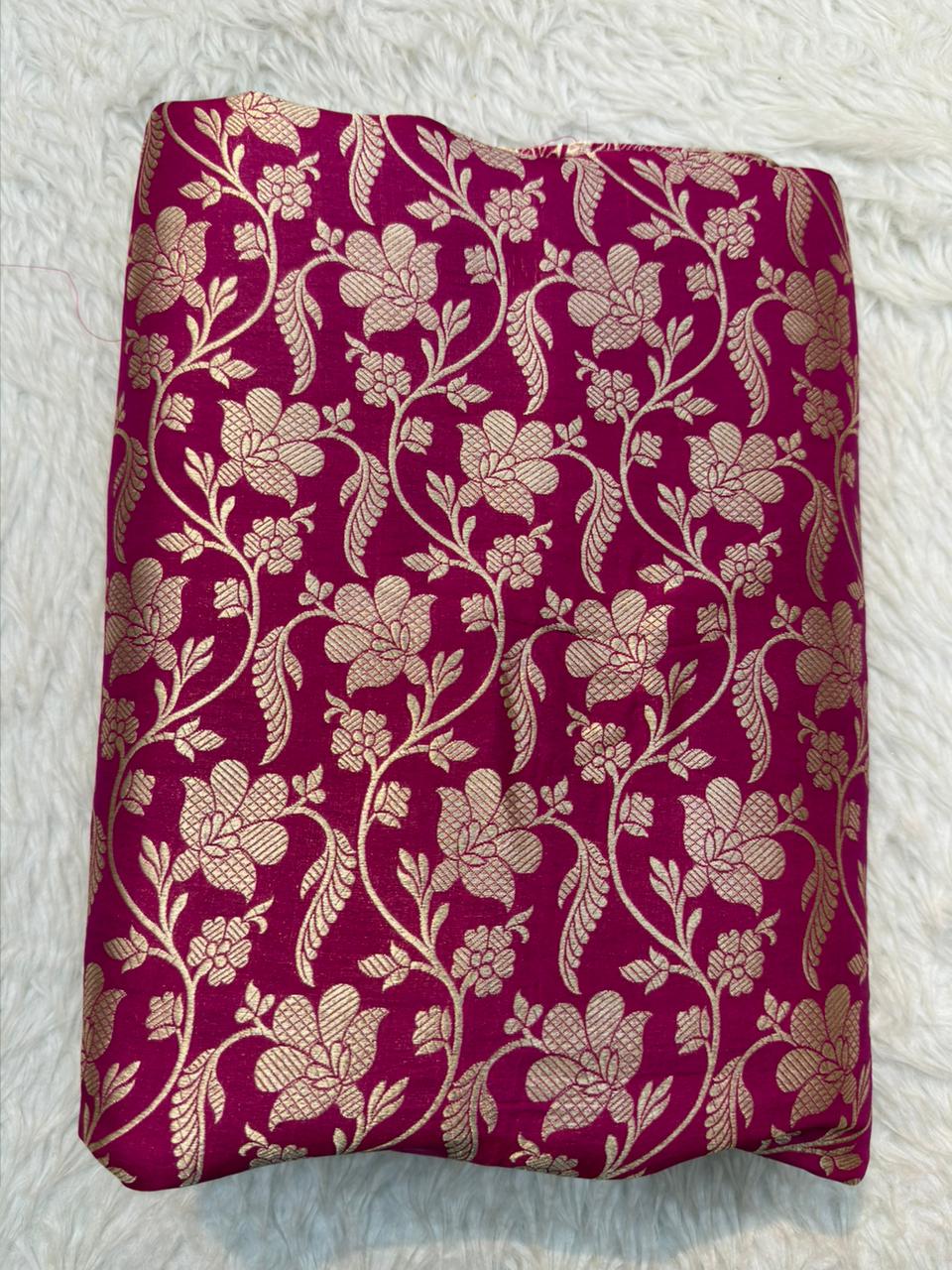 Pure Banarasi Brocade Hot Rani Colour Fabrics