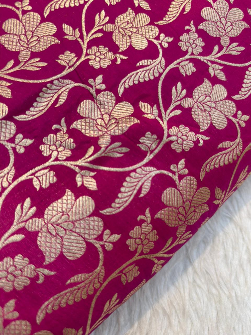 Pure Banarasi Brocade Hot Rani Colour Fabrics