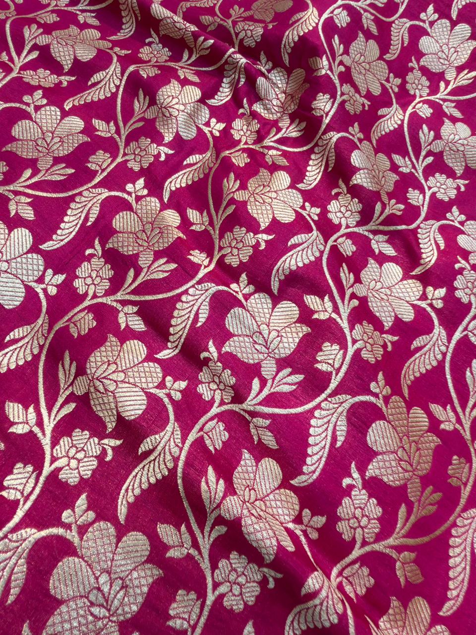 Pure Banarasi Brocade Hot Rani Colour Fabrics