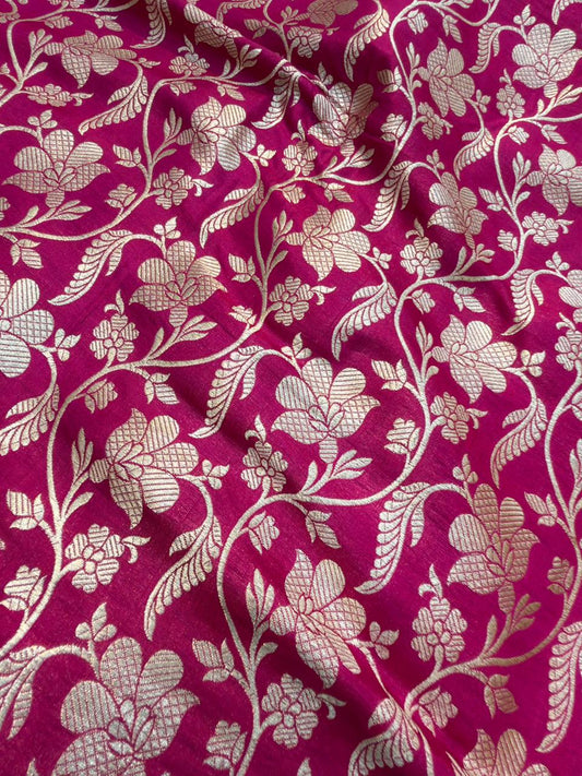 Pure Banarasi Brocade Hot Rani Colour Fabrics