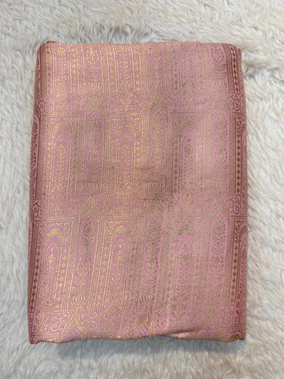 Pure Banarasi Brocade Pink Colour Fabrics