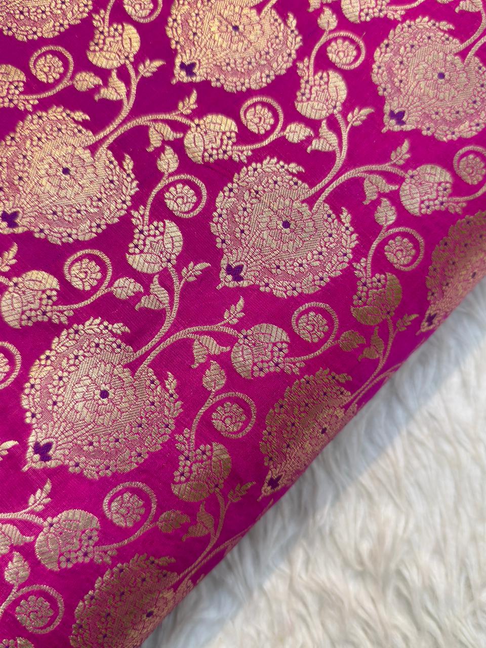 Pure Banarasi Brocade Rani Pink Colour Fabrics