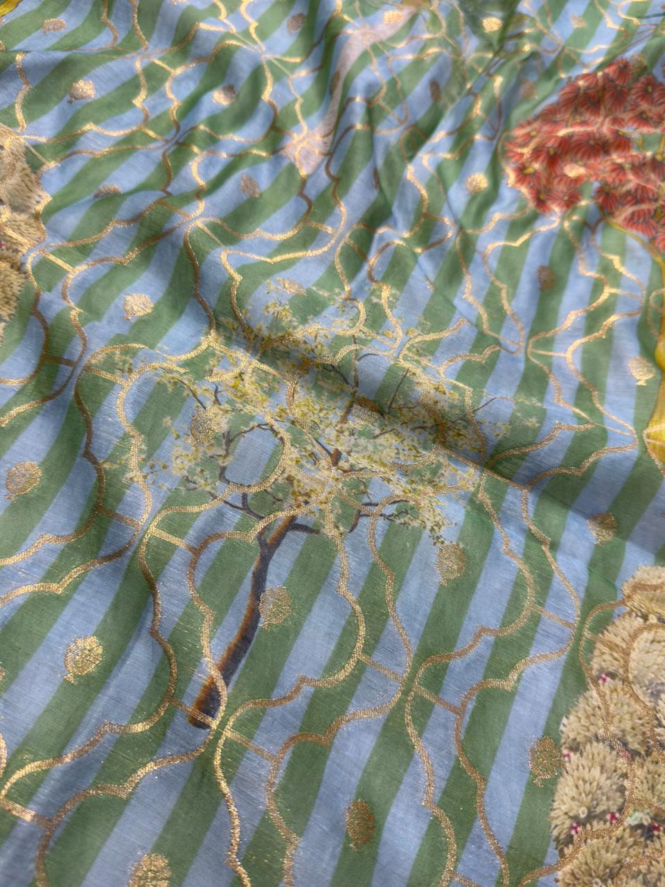 Grayish Green Colour Pure Cotton Jaal Print Suit Set