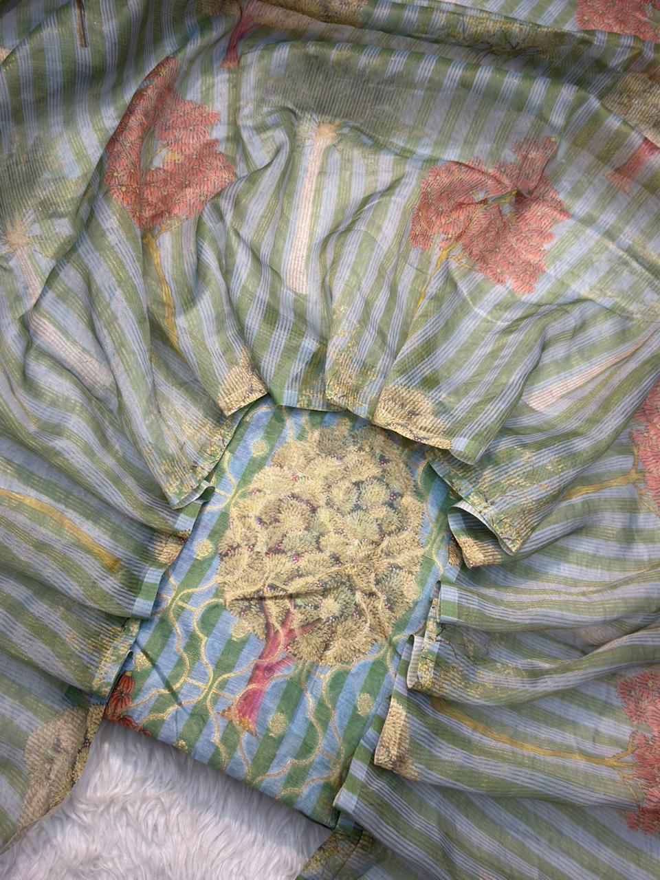 Grayish Green Colour Pure Cotton Jaal Print Suit Set