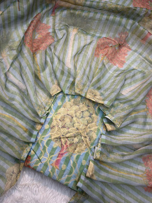 Grayish Green Colour Pure Cotton Jaal Print Suit Set