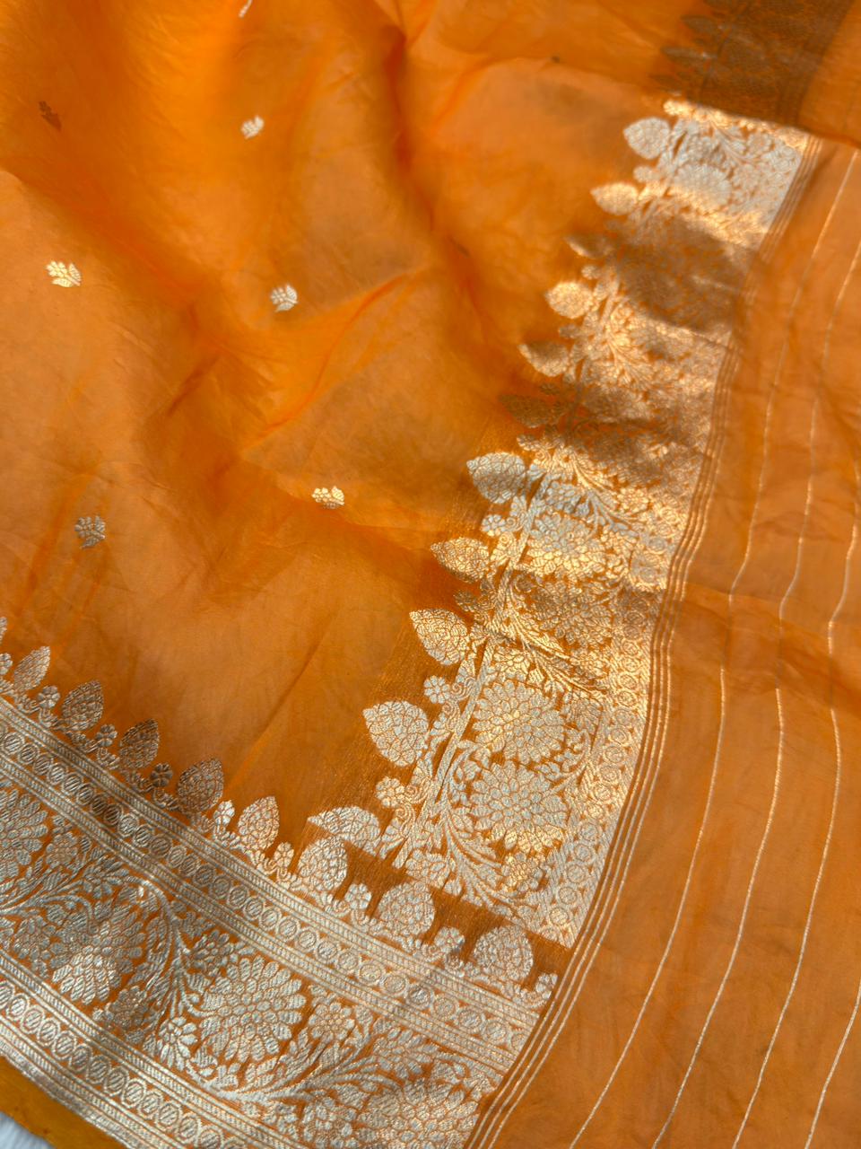 Handwoven Rust Orange Colour Organza Silk Suit Set