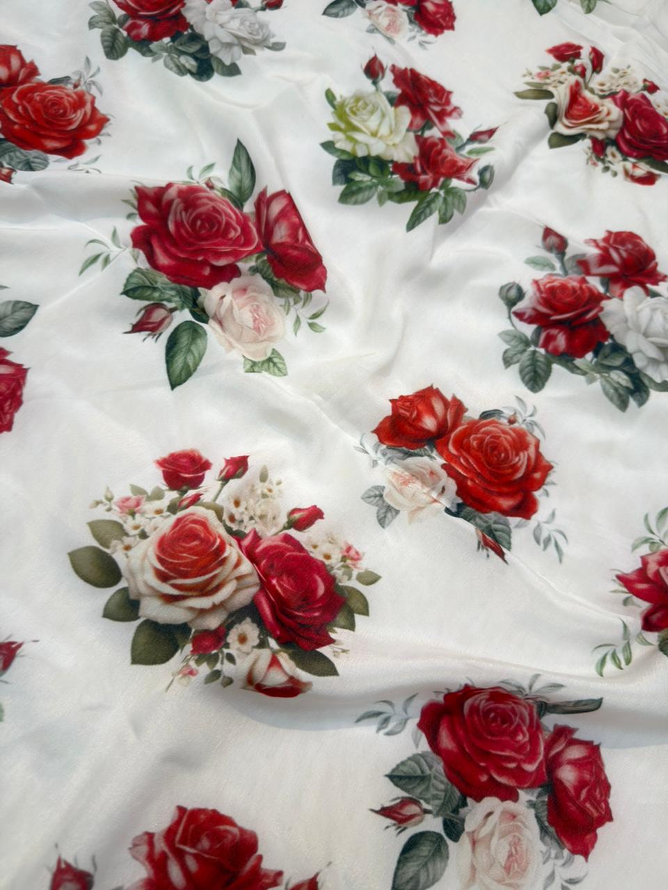 White Colour Print Crape Silk Suit Set