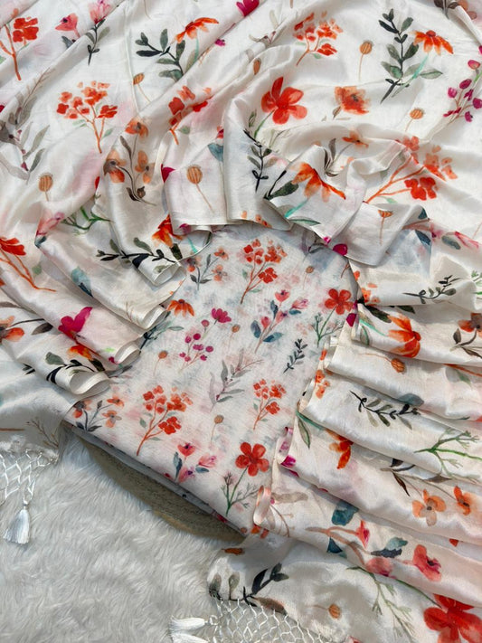 White Colour Pure Cotton Print Suit Set