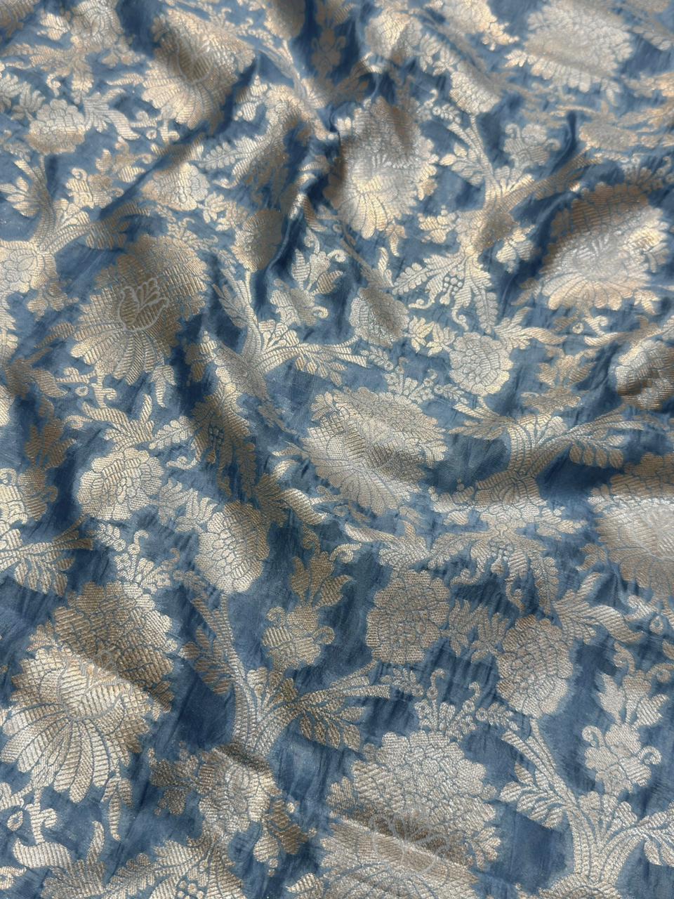 Handwoven Pure Katan Silk Powder Blue Colour Suit Set