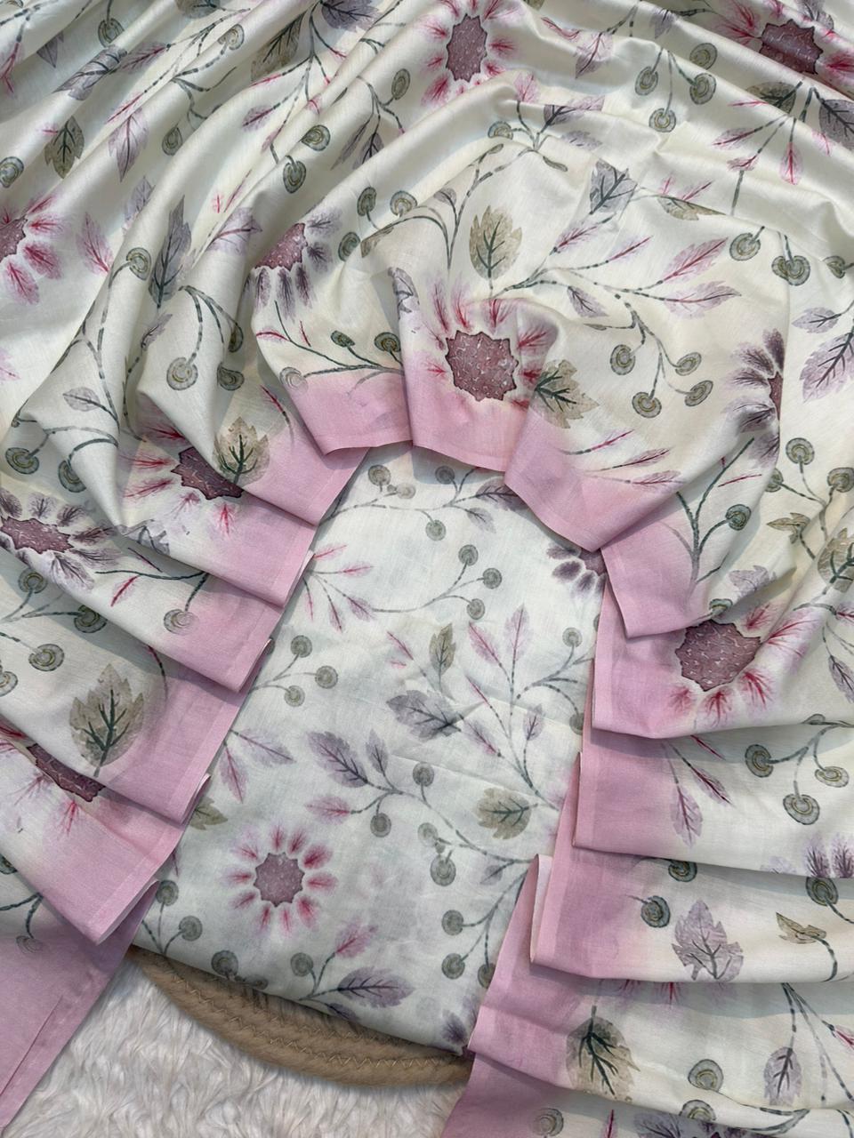 Cream Colour Pure Cotton Print Suit Set