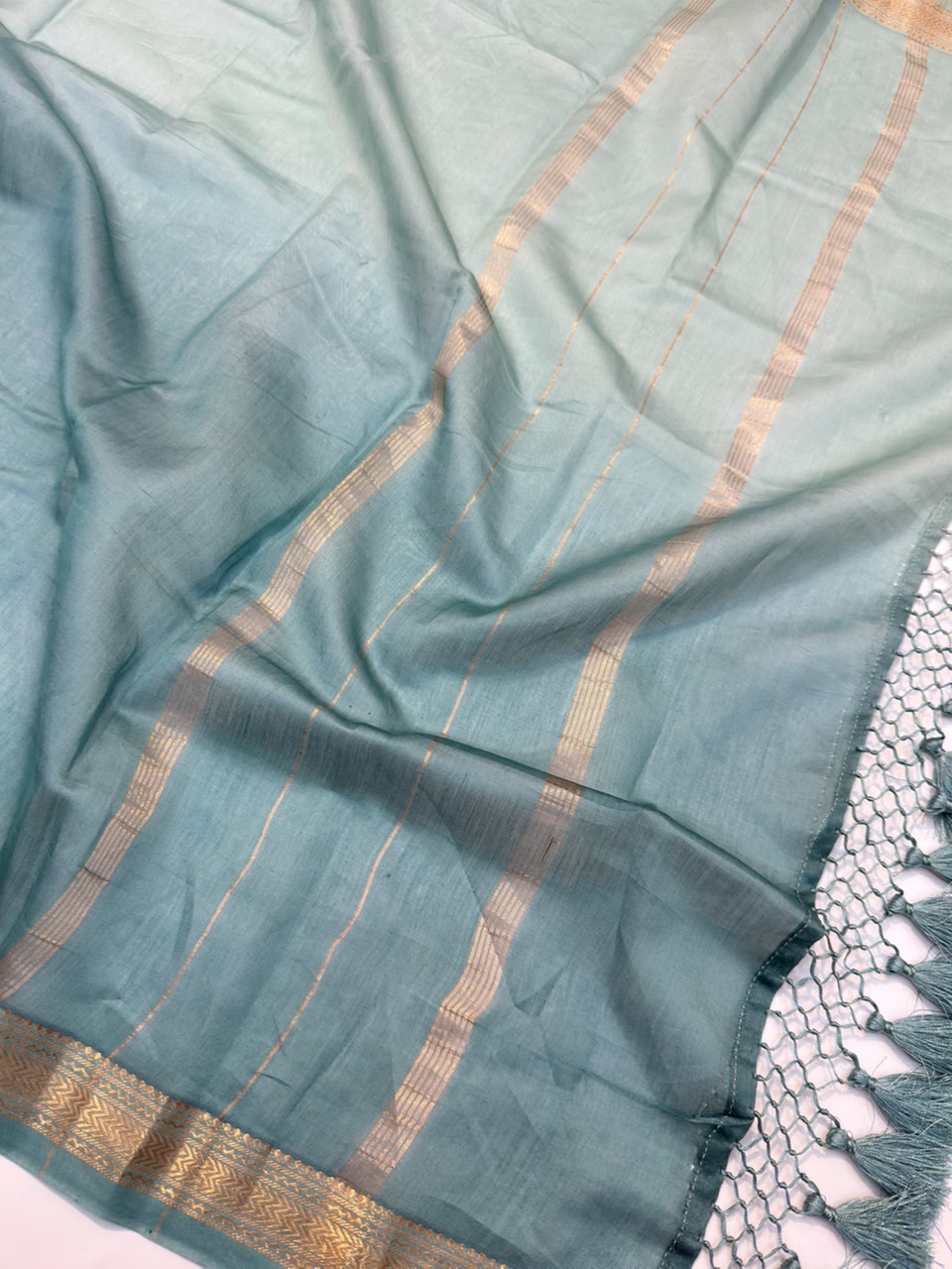 Handwoven Powder Blue Colour Chanderi Silk Suit Set