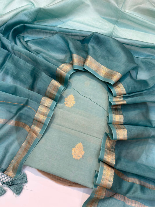 Handwoven Powder Blue Colour Chanderi Silk Suit Set