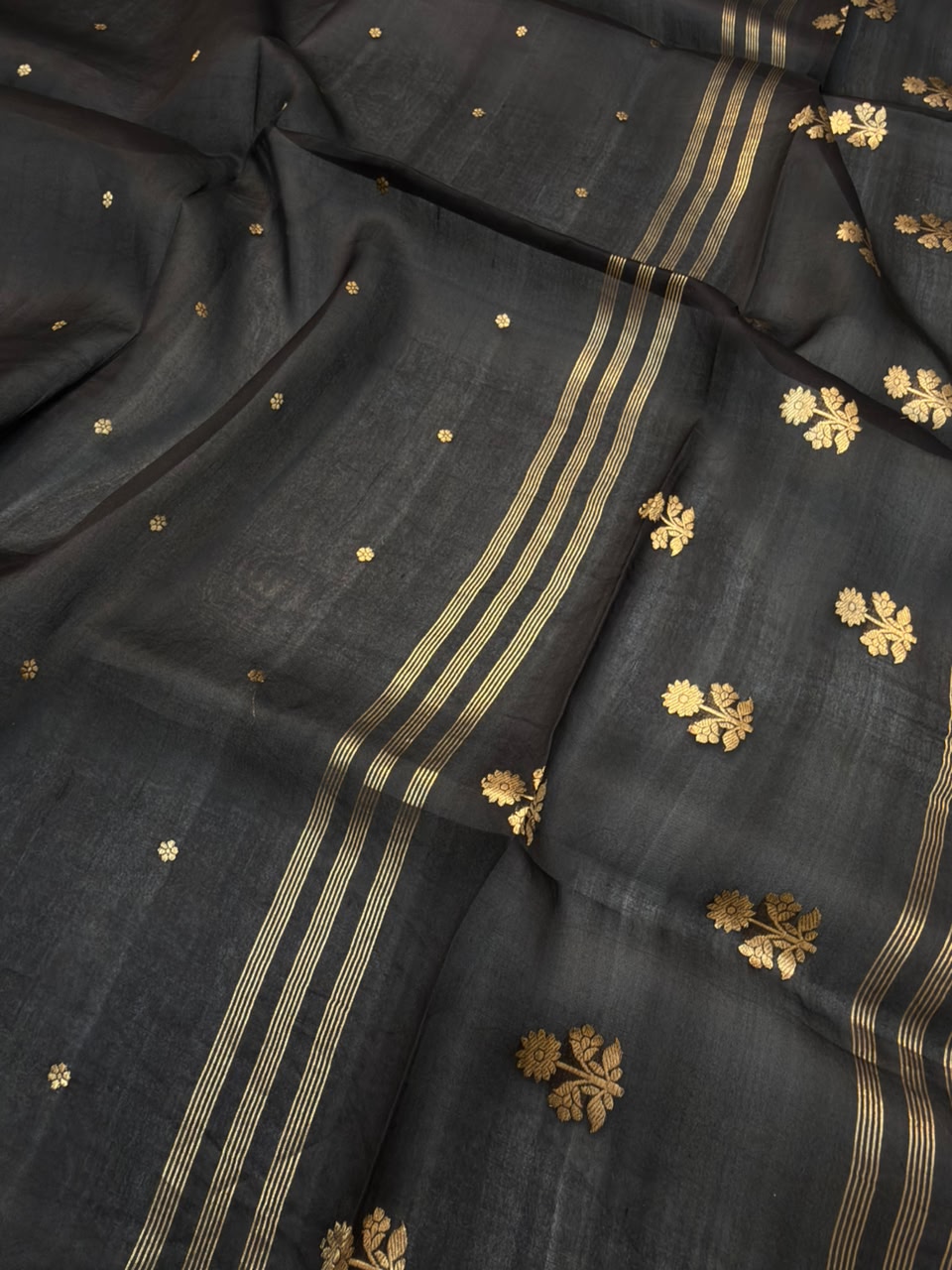 Handwoven Black Colour Pure Chinya Silk Suit Set