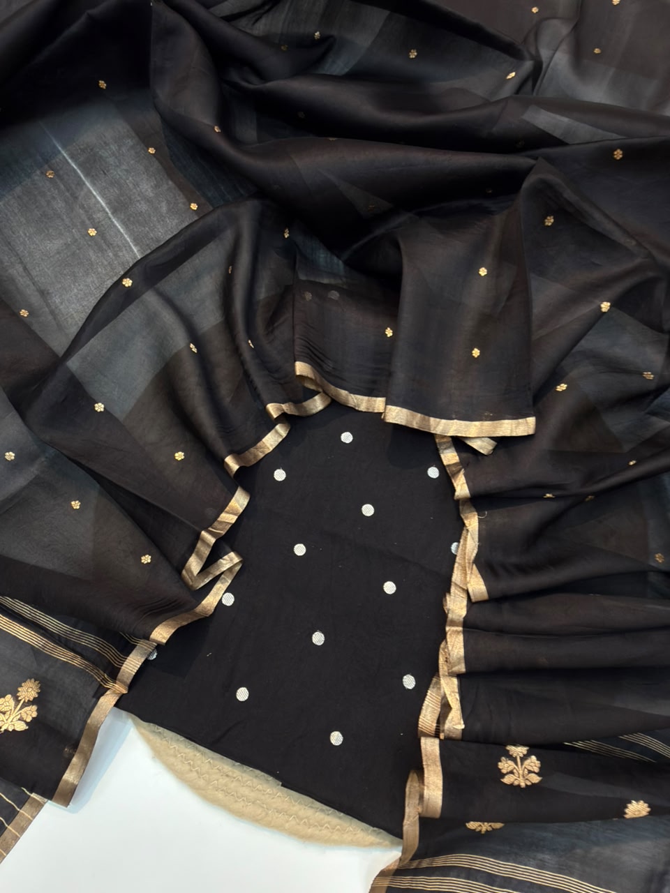 Handwoven Black Colour Pure Chinya Silk Suit Set