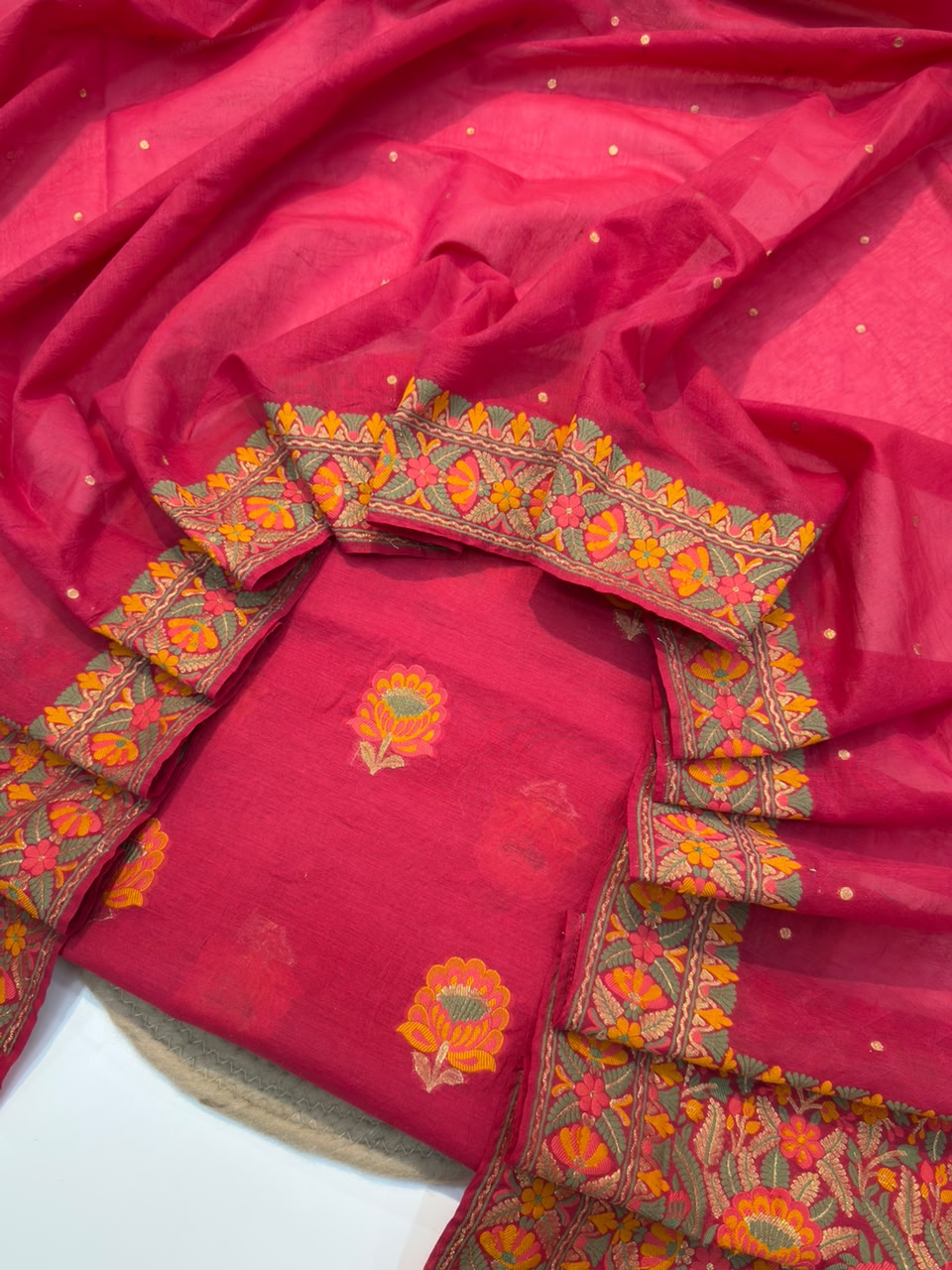Red Colour Chanderi Silk Suit Set