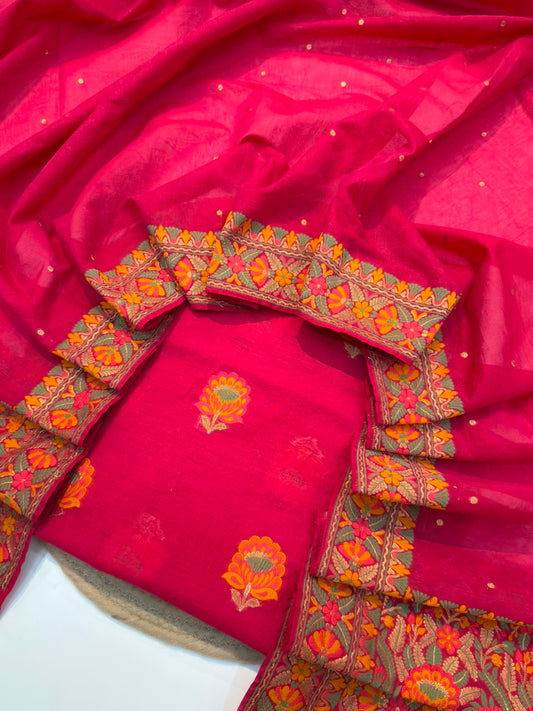Red Colour Chanderi Silk Suit Set