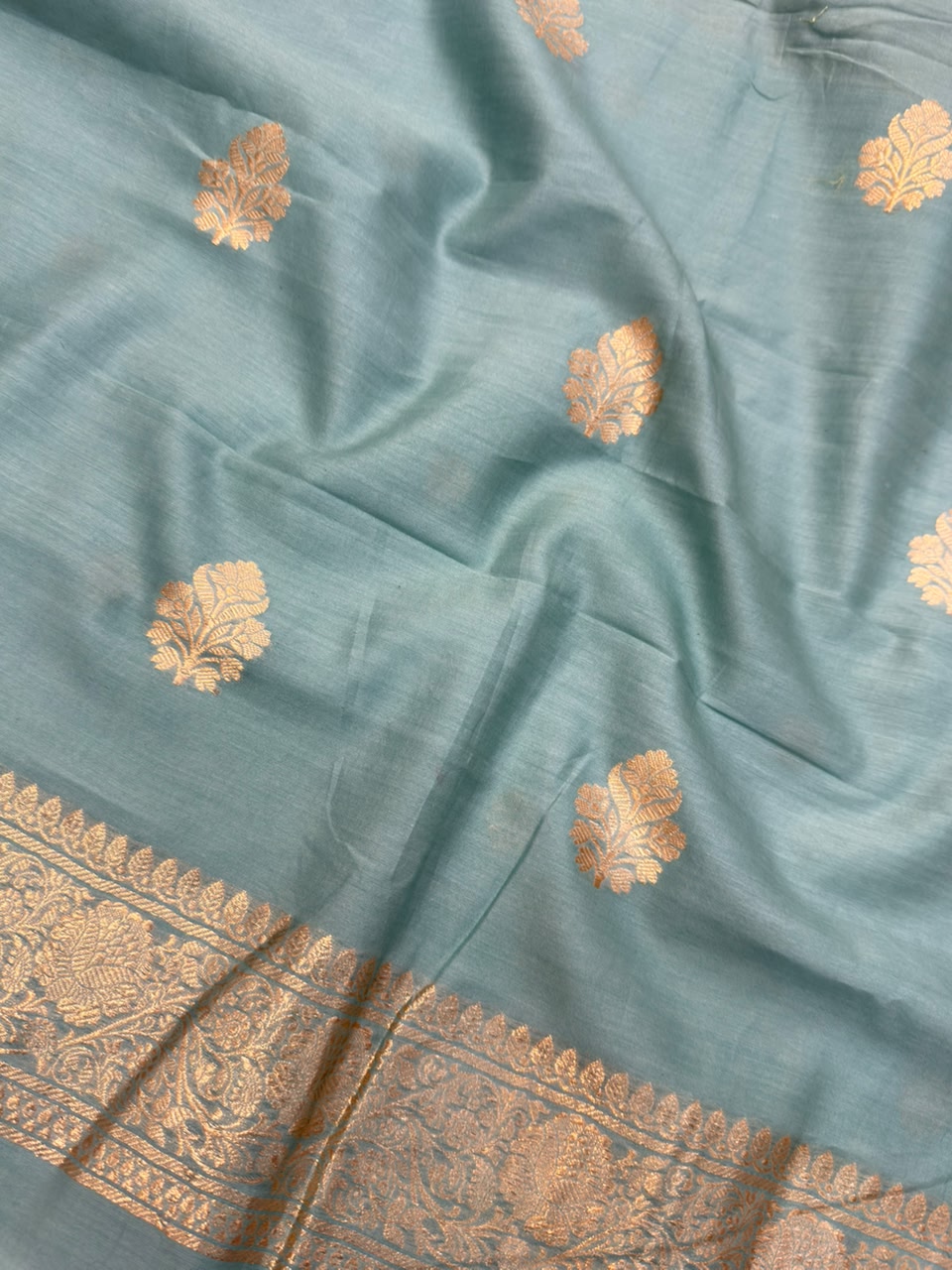 Handwoven Powder Blue Colour Chanderi Silk Suit Set