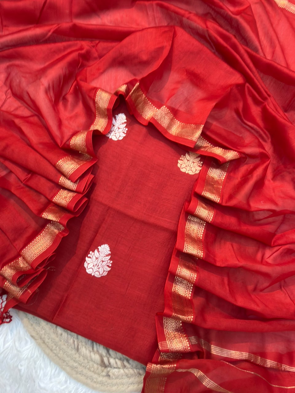 Red Colour Chanderi Silk Suit Set