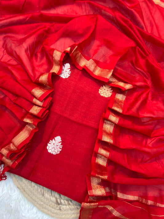 Red Colour Chanderi Silk Suit Set