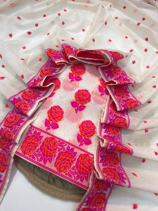 White Colour Chanderi Silk Suit Set