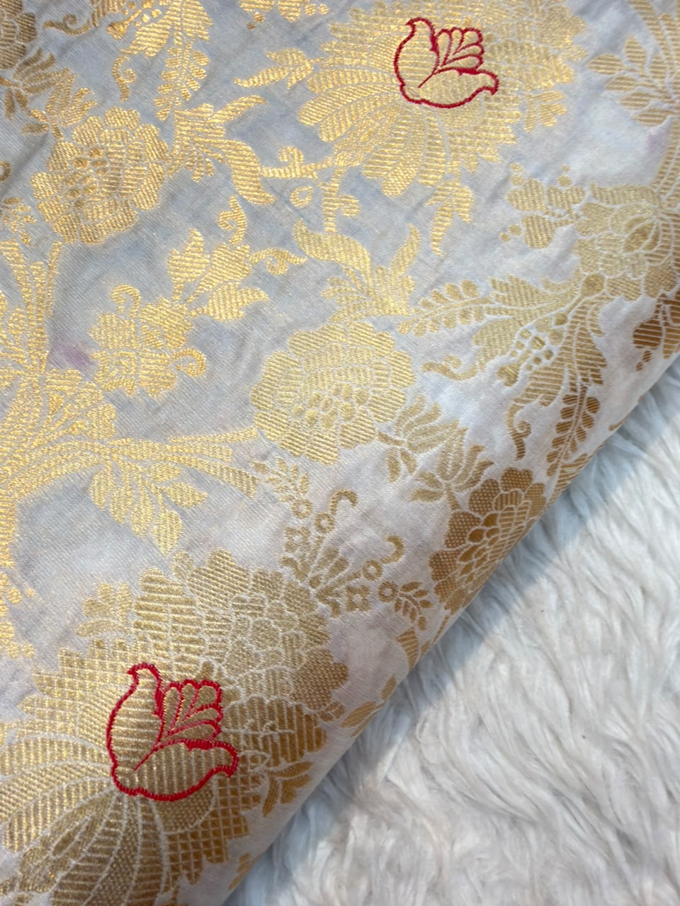 Pure Banarasi Brocade White Colour Fabrics
