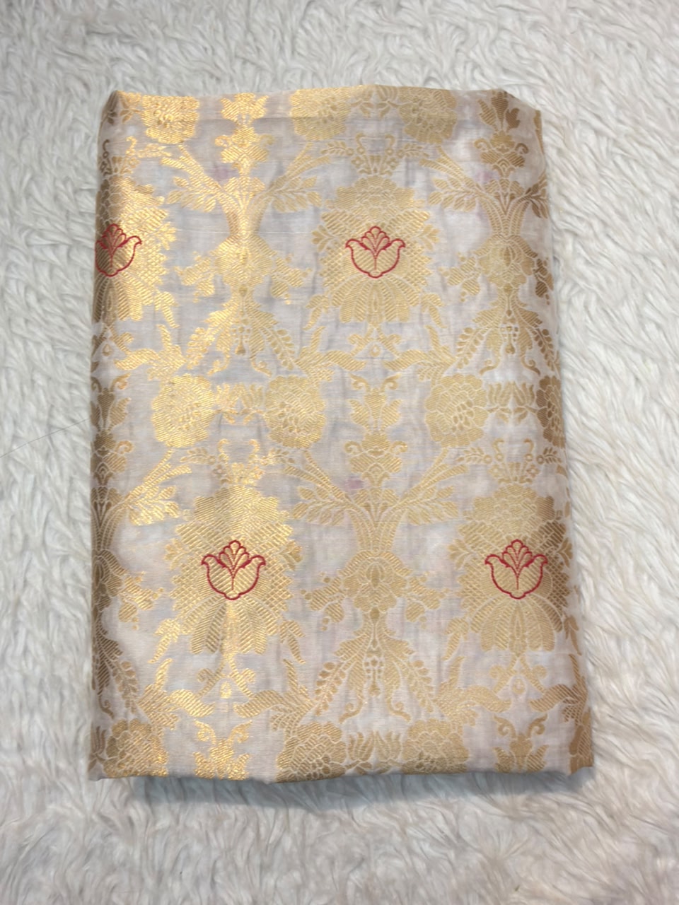 Pure Banarasi Brocade White Colour Fabrics