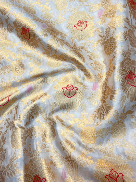 Pure Banarasi Brocade White Colour Fabrics