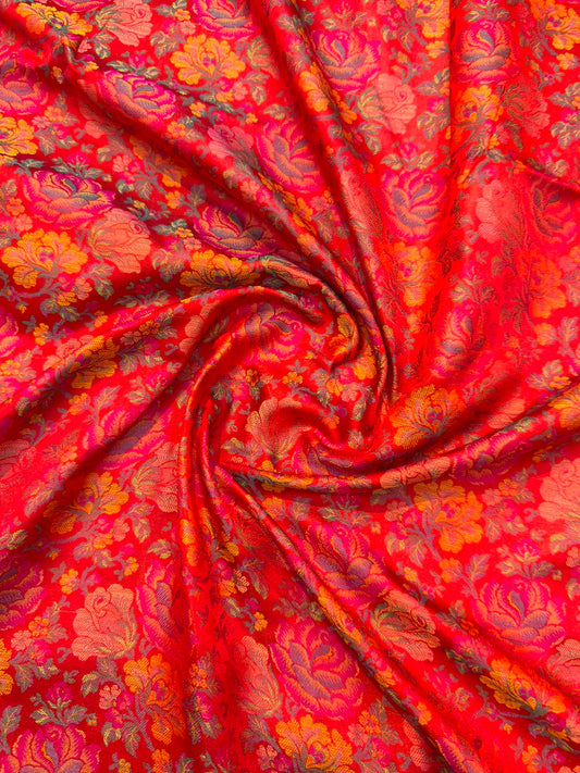 Red Colour Pure Banarasi Reshmi Silk Jamawar Tanchoi Fabrics