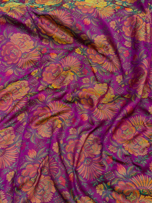 Purple Colour Pure Banarasi Reshmi Silk Jamawar Tanchoi Fabrics