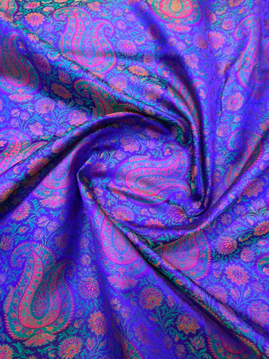 Royal Blue Colour Pure Banarasi Reshmi Silk Jamawar Tanchoi Fabrics