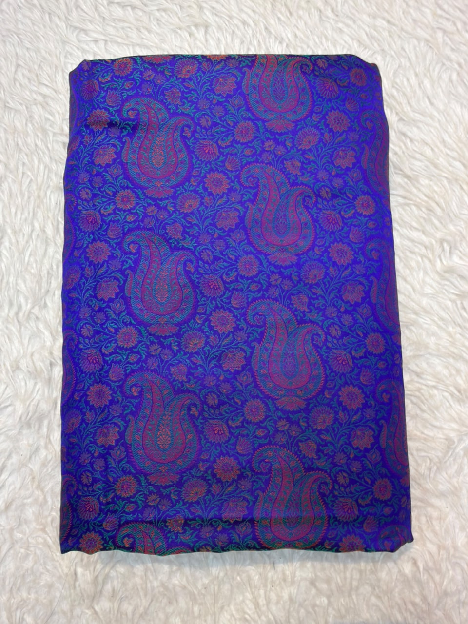 Royal Blue Colour Pure Banarasi Reshmi Silk Jamawar Tanchoi Fabrics