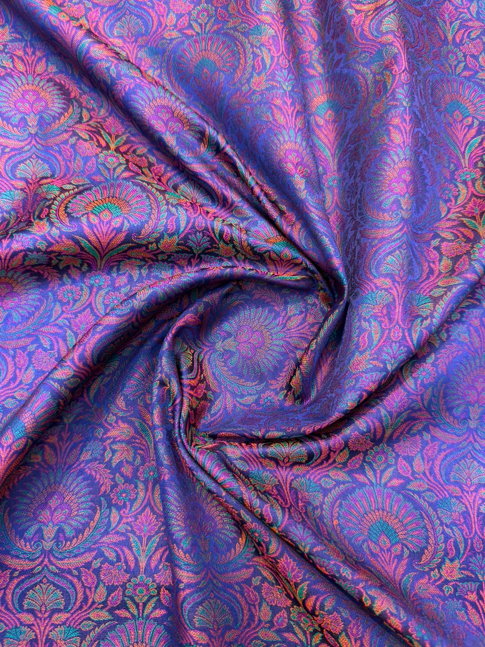 Navy Blue Colour Pure Banarasi Reshmi Silk Jamawar Tanchoi Fabrics