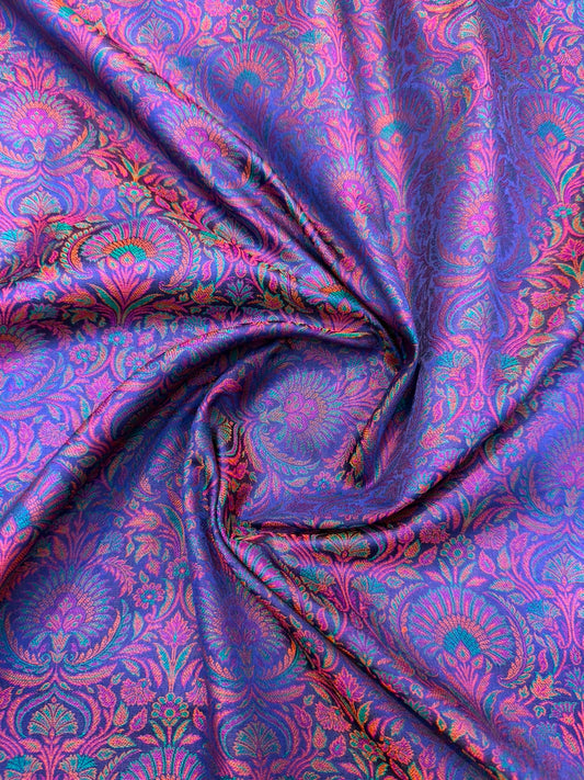 Navy Blue Colour Pure Banarasi Reshmi Silk Jamawar Tanchoi Fabrics