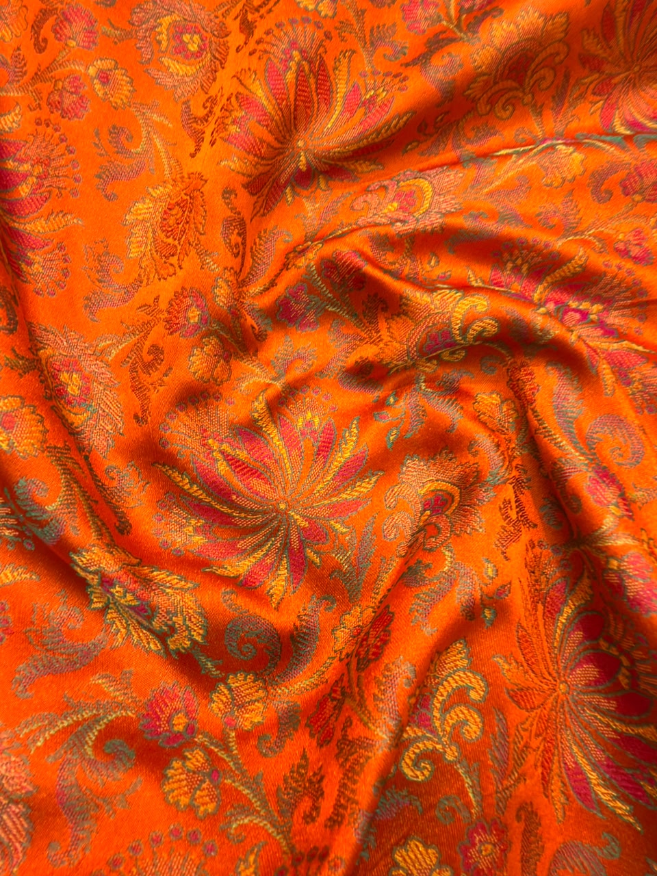 Orange Colour Pure Banarasi Reshmi Silk Jamawar Tanchoi Fabrics
