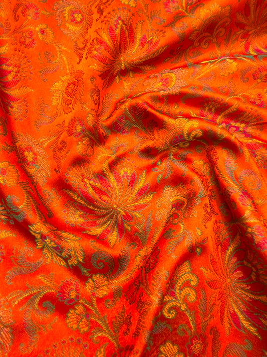Orange Colour Pure Banarasi Reshmi Silk Jamawar Tanchoi Fabrics