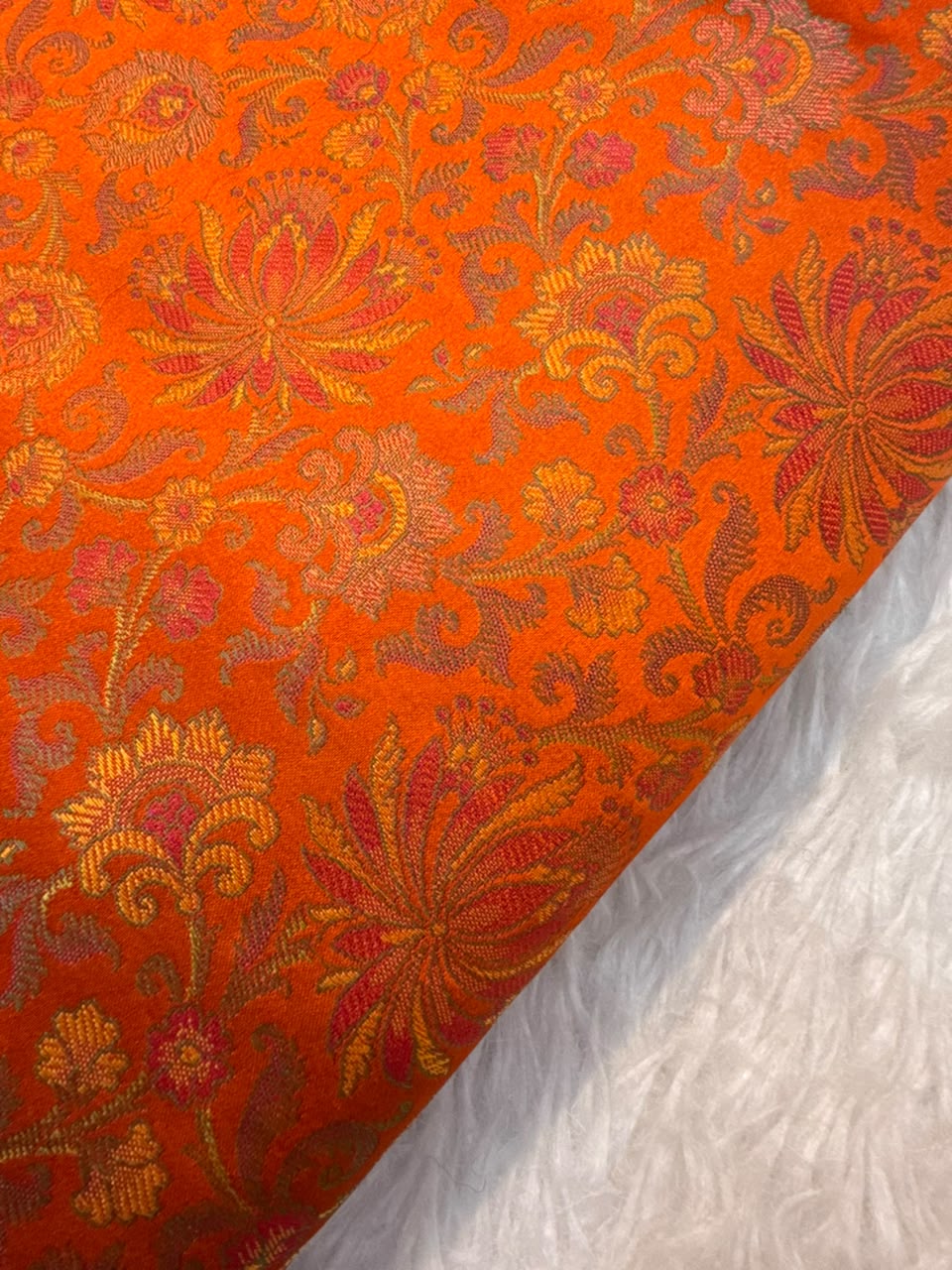 Orange Colour Pure Banarasi Reshmi Silk Jamawar Tanchoi Fabrics