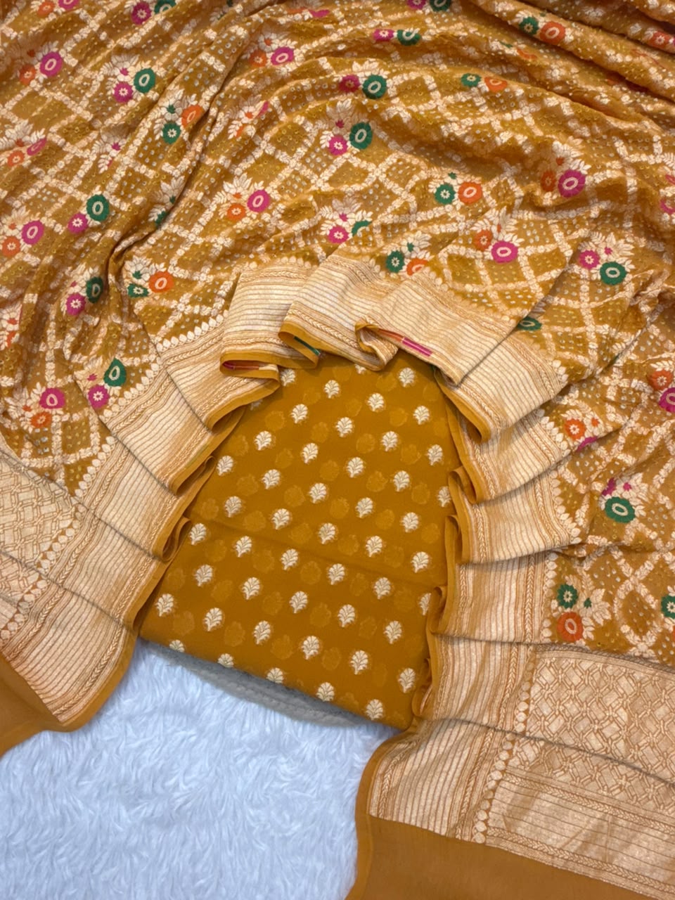 Pure Chiffon Mustard Colour Suit Set