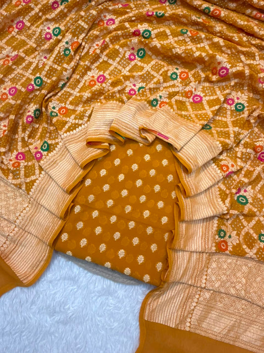 Pure Chiffon Mustard Colour Suit Set