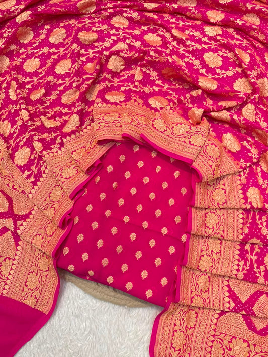 Pure Chiffon Rani Pink Colour Suit Set