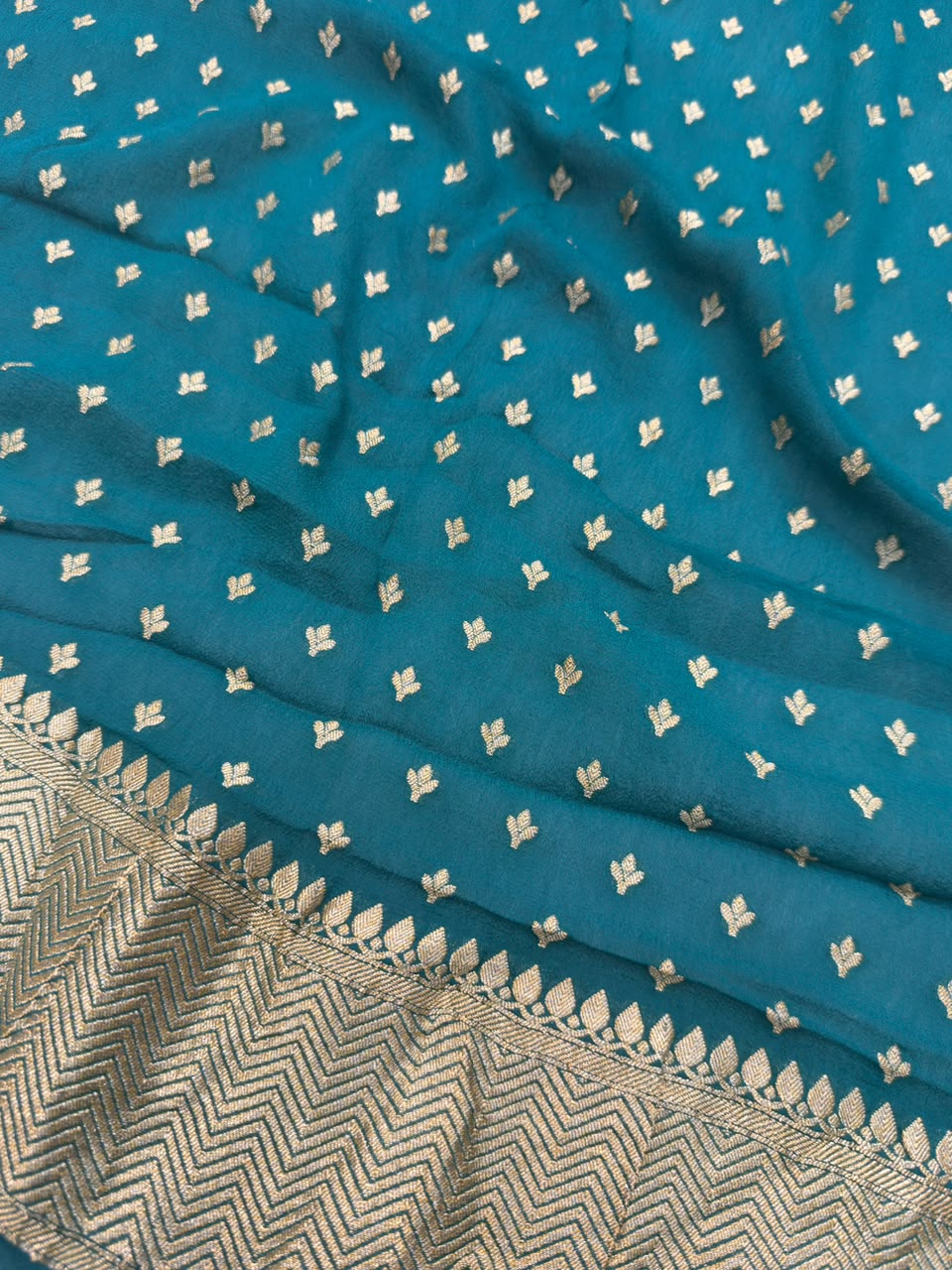 Pure Chiffon Rama Green Colour Suit Set
