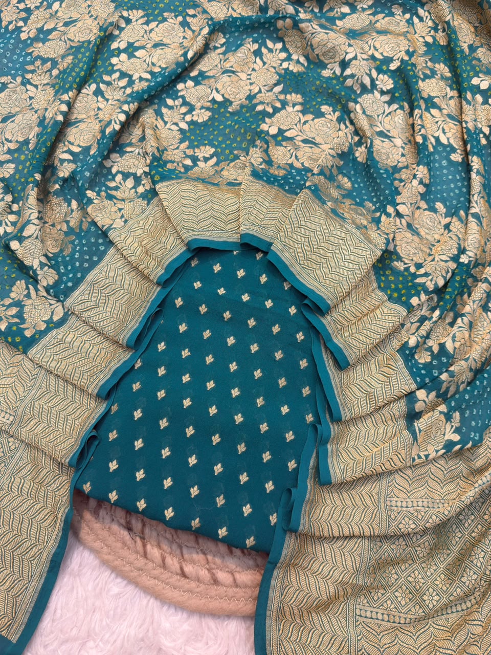 Pure Chiffon Rama Green Colour Suit Set