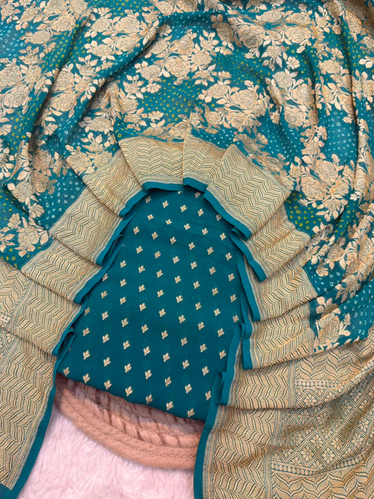 Pure Chiffon Rama Green Colour Suit Set